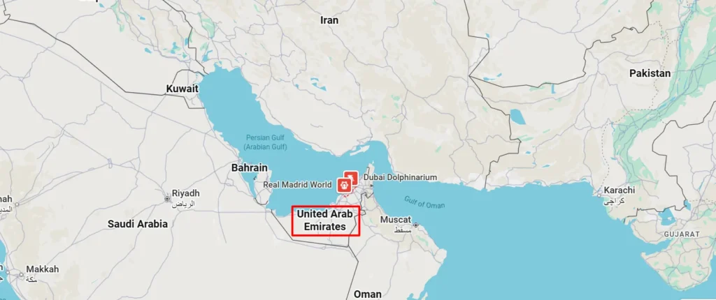 uae dubai on world map
